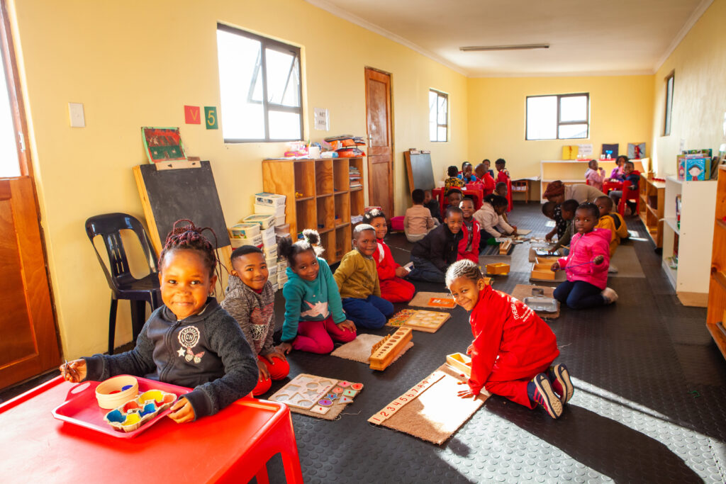 Children learning using Montessori toys